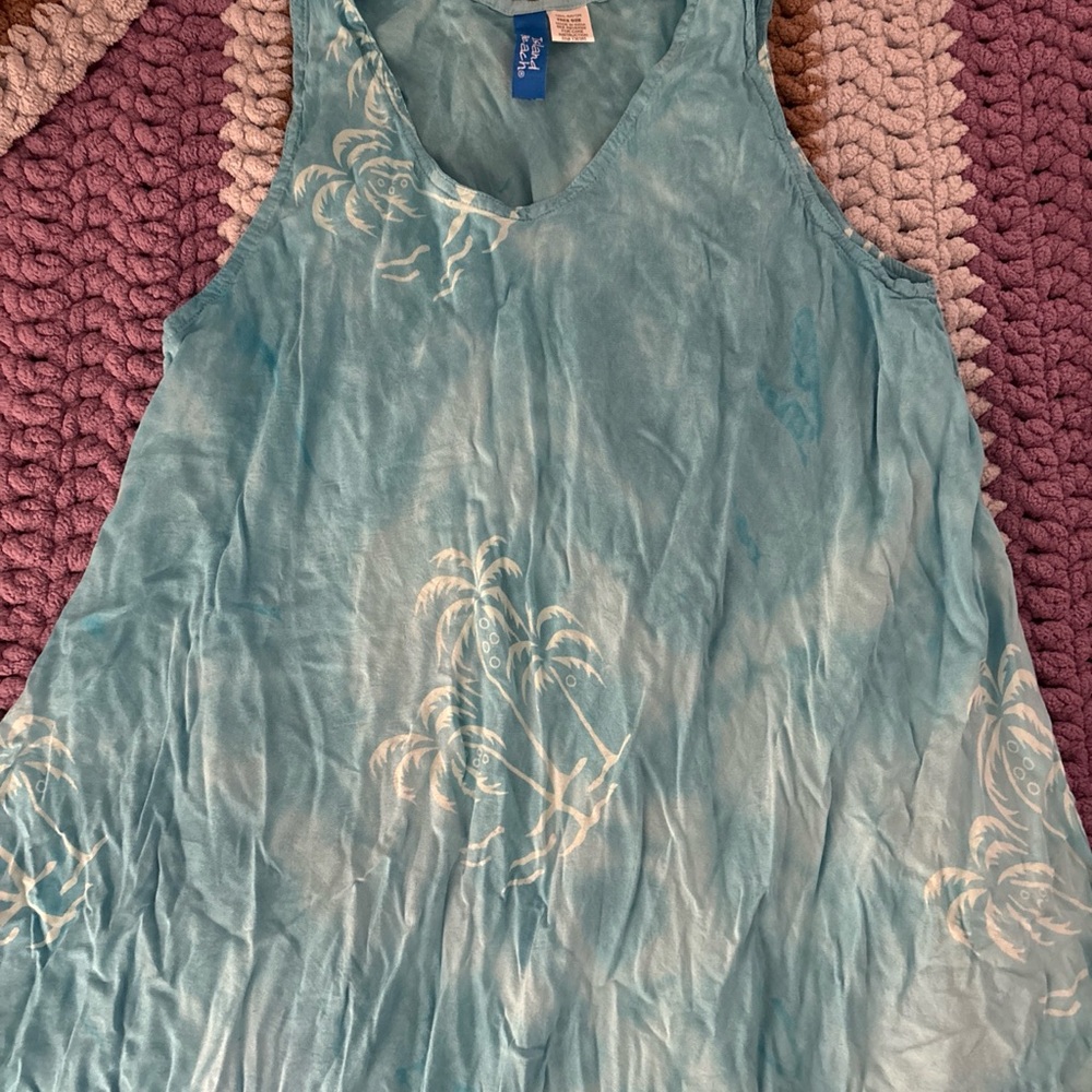 Stylish Blue Tank Top with White Tropical Print
